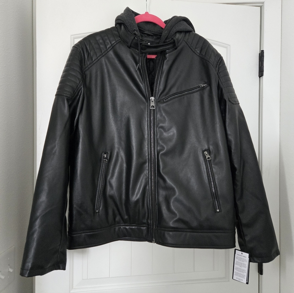 Men's Guess Black Leather Jacket